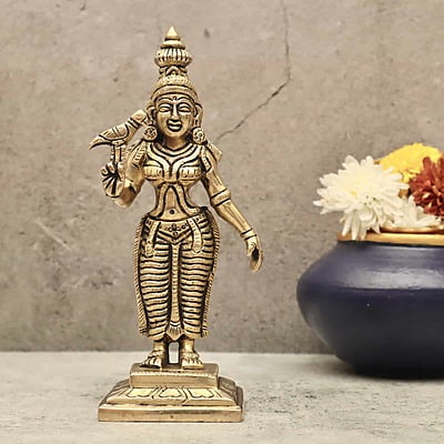 Brass Madurai Meenakshi Devi - 8 inch Height | Exquisite Brass Idol of Madurai Meenakshi Devi for Divine Worship