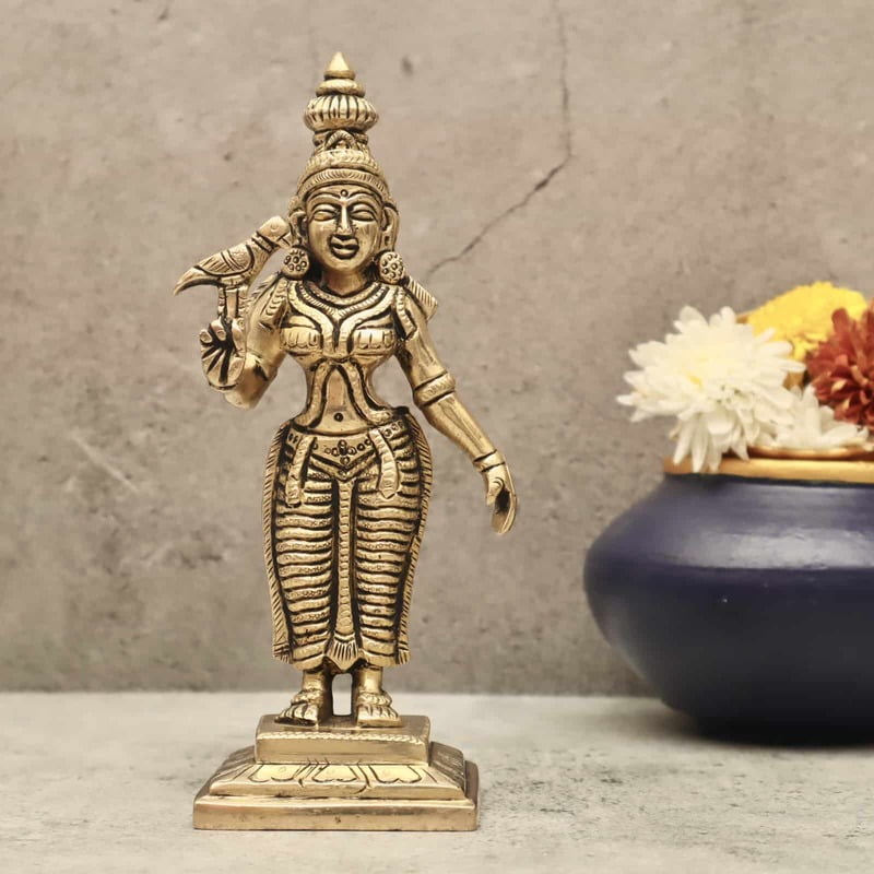 Brass Madurai Meenakshi Devi - 8 inch Height | Exquisite Brass Idol of Madurai Meenakshi Devi for Divine Worship Brass Madurai Meenakshi Devi - 8 inch Height | Exquisite Brass Idol of Madurai Meenakshi Devi for Divine Worship