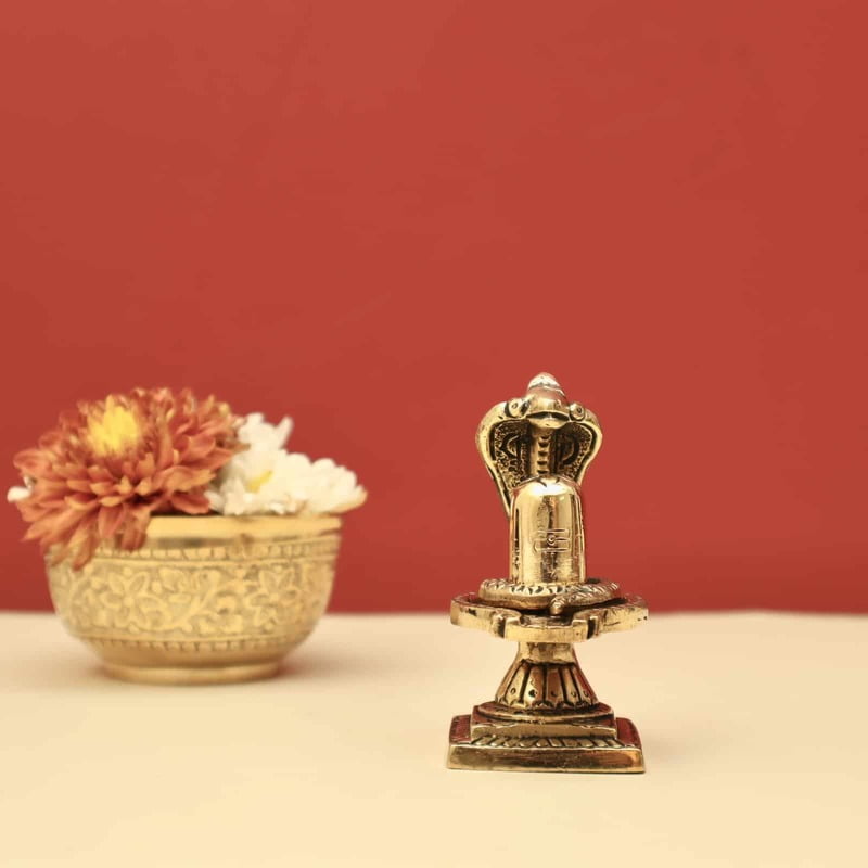 Brass Shivling with Sheshnag for Home Temple - 3.5 inch Height | Sacred Brass Shivling with Sheshnag Design for Spiritual Worship Brass Shivling with Sheshnag for Home Temple - 3.5 inch Height | Sacred Brass Shivling with Sheshnag Design for Spiritual Worship
