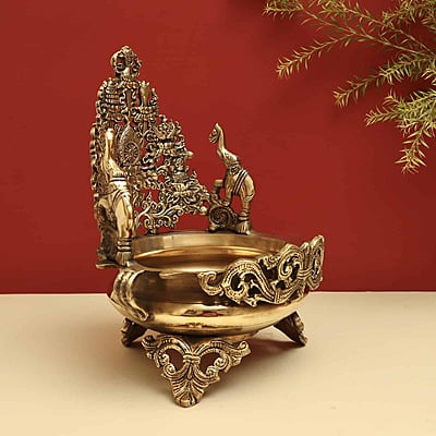 Brass Elephant Designer Urli Decorative Bowl - 12 inch Height | Majestic Brass Urli Decorative Bowl with Elephant Design for Royal Decor Brass Elephant Designer Urli Decorative Bowl - 12 inch Height | Majestic Brass Urli Decorative Bowl with Elephant Design for Royal Decor