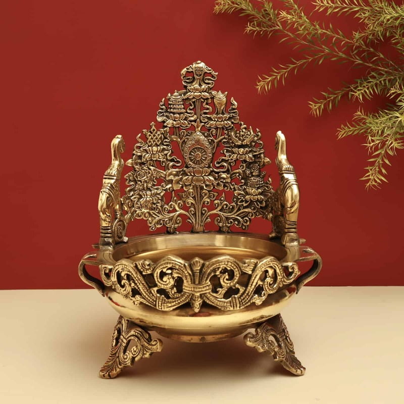 Brass Elephant Designer Urli Decorative Bowl - 12 inch Height | Majestic Brass Urli Decorative Bowl with Elephant Design for Royal Decor Brass Elephant Designer Urli Decorative Bowl - 12 inch Height | Majestic Brass Urli Decorative Bowl with Elephant Design for Royal Decor