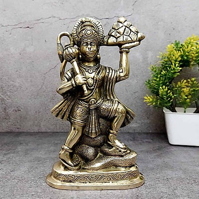 Brass Hanuman Idol - 9 inch Height | Sacred Brass Hanuman Statue for Strength and Devotion Brass Hanuman Idol - 9 inch Height | Sacred Brass Hanuman Statue for Strength and Devotion