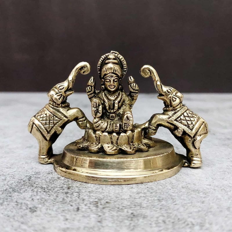 Brass Gaja Lakshmi Idol - 2.2 inch Height | Auspicious Brass Gaja Lakshmi Idol for Prosperity and Wealth Brass Gaja Lakshmi Idol - 2.2 inch Height | Auspicious Brass Gaja Lakshmi Idol for Prosperity and Wealth