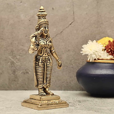 Brass Madurai Meenakshi Devi - 8 inch Height | Exquisite Brass Idol of Madurai Meenakshi Devi for Divine Worship Brass Madurai Meenakshi Devi - 8 inch Height | Exquisite Brass Idol of Madurai Meenakshi Devi for Divine Worship