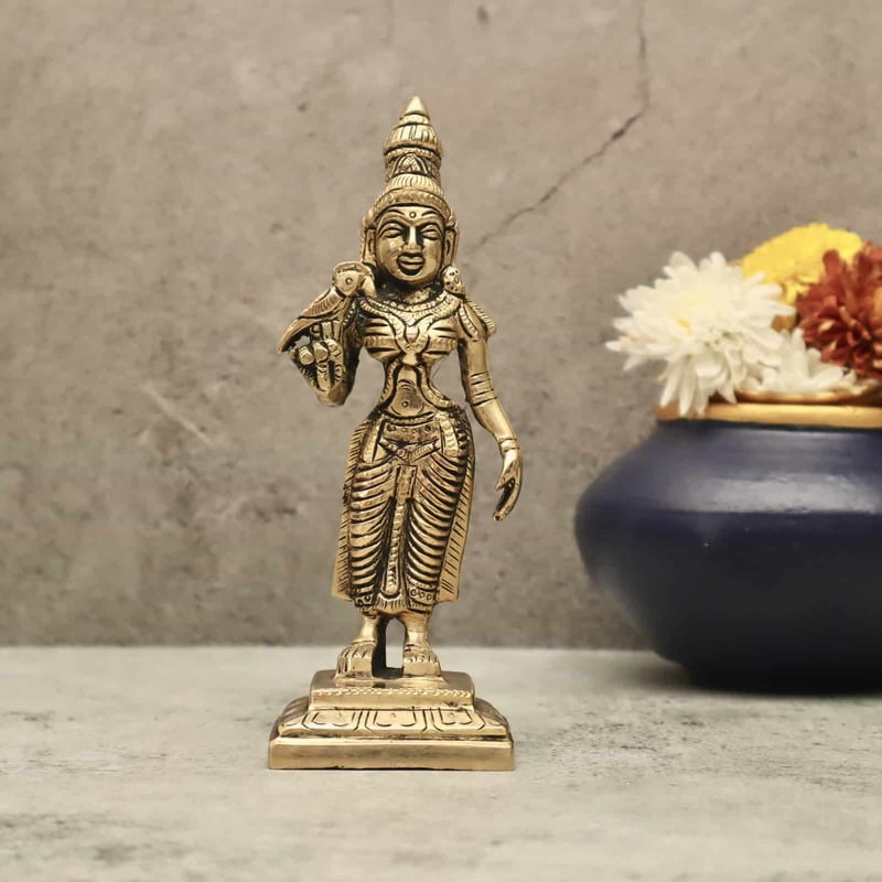 Brass Madurai Meenakshi Devi - 7 inch Height | Ornate Brass Idol of Madurai Meenakshi Devi for Sacred Devotion Brass Madurai Meenakshi Devi - 7 inch Height | Ornate Brass Idol of Madurai Meenakshi Devi for Sacred Devotion