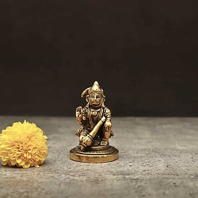 Brass Sitting God Hanuman Idol - 3 inch Height | Majestic Brass Idol of Sitting Lord Hanuman for Devotional Adornment Brass Sitting God Hanuman Idol - 3 inch Height | Majestic Brass Idol of Sitting Lord Hanuman for Devotional Adornment