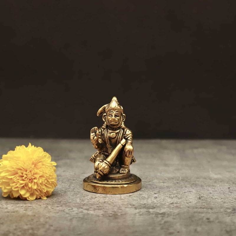 Brass Sitting God Hanuman Idol - 3 inch Height | Majestic Brass Idol of Sitting Lord Hanuman for Devotional Adornment Brass Sitting God Hanuman Idol - 3 inch Height | Majestic Brass Idol of Sitting Lord Hanuman for Devotional Adornment
