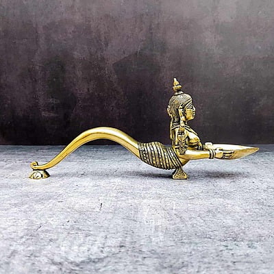 Brass Naga Kanya Diya - 4.3 inch Height | Serpent Goddess Brass Diya for Sacred Illumination Brass Naga Kanya Diya - 4.3 inch Height | Serpent Goddess Brass Diya for Sacred Illumination