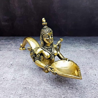 Brass Naga Kanya Diya - 4.3 inch Height | Serpent Goddess Brass Diya for Sacred Illumination Brass Naga Kanya Diya - 4.3 inch Height | Serpent Goddess Brass Diya for Sacred Illumination