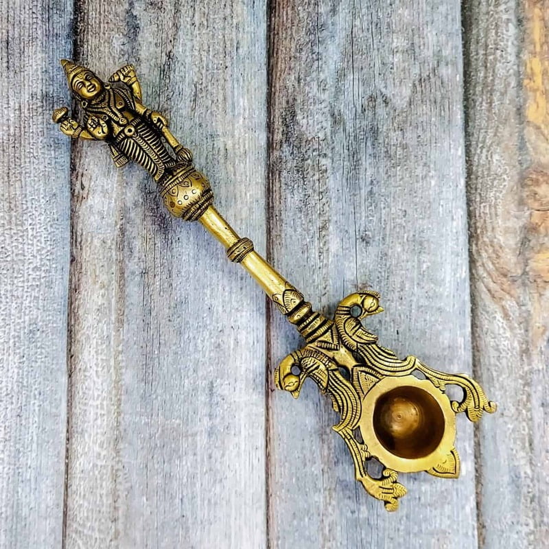 Brass Super Fine Vishnu Murti Aarti Spoon - 11 inch Height | Sacred Ritual Brass Super Fine Vishnu Murti Aarti Spoon - 11 inch Height | Sacred Ritual