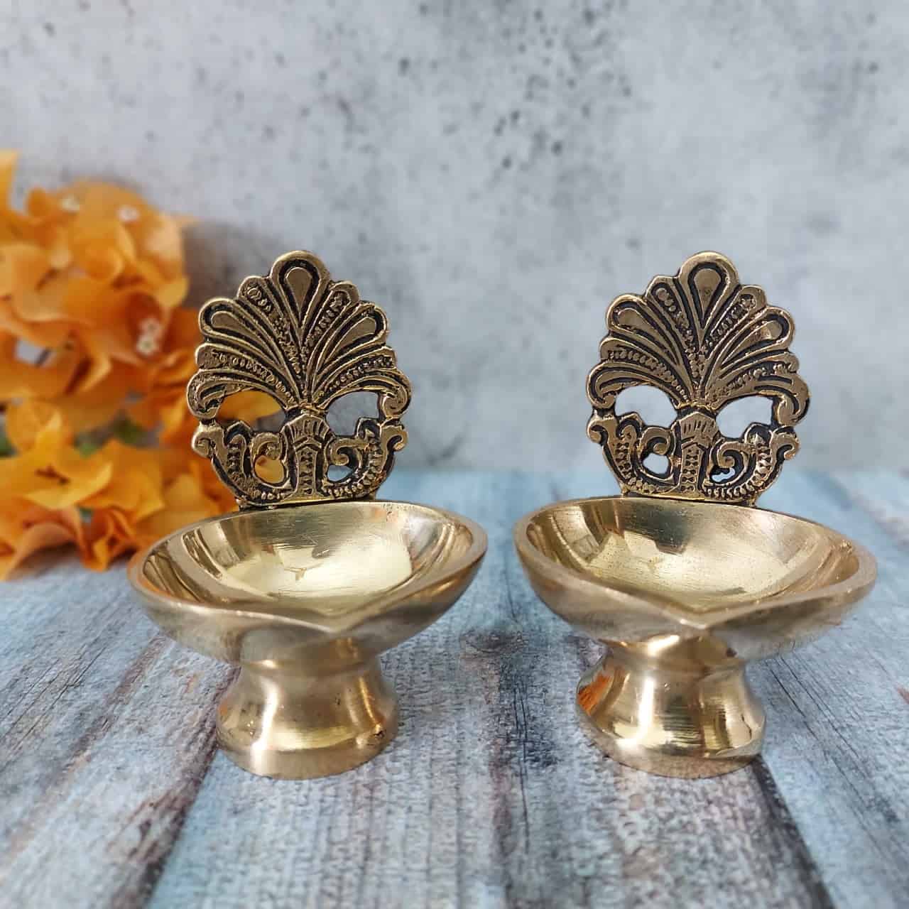 Brass Deepak/Diya for Daily Use - Pair - 3.7 inch Height | Sacred Illumination Brass Deepak/Diya for Daily Use - Pair - 3.7 inch Height | Sacred Illumination