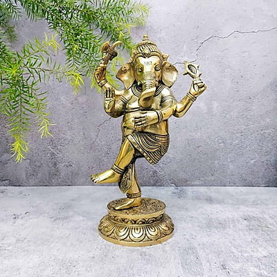 Brass Dancing Ganesha Set 6 Inch Lord Ganesha Statue 