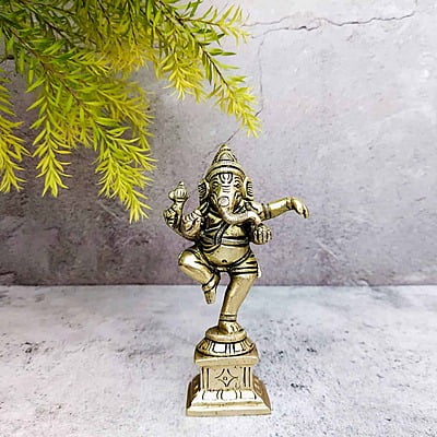 Brass Dancing Ganesha Set 6 Inch Lord Ganesha Statue 