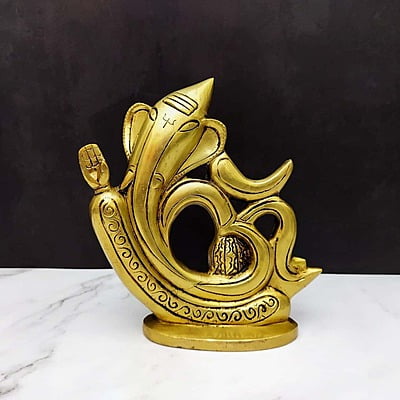 Brass Om Ganesha - 7.4 inch Height | Sacred Symbol of Ganesha with Om Design Brass Om Ganesha - 7.4 inch Height | Sacred Symbol of Ganesha with Om Design
