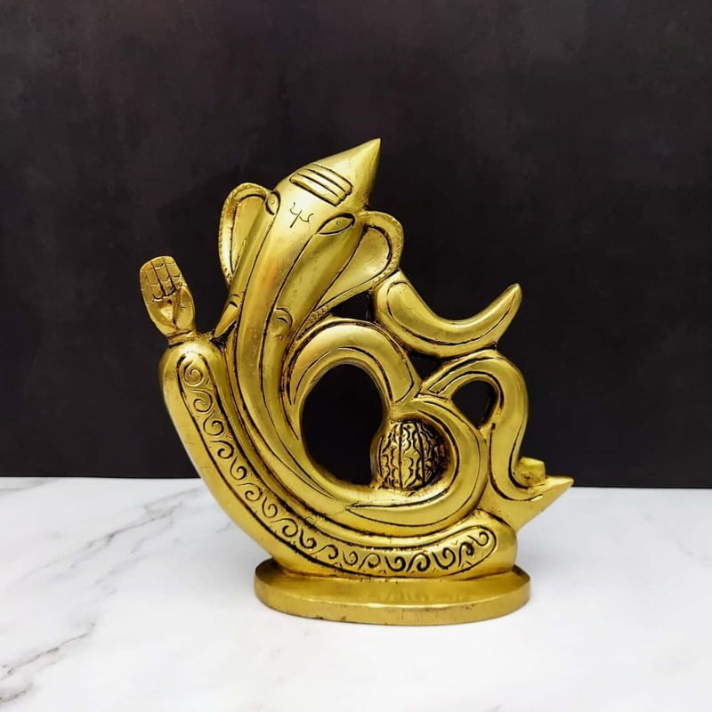 Brass Om Ganesha - 7.4 inch Height | Sacred Symbol of Ganesha with Om Design Brass Om Ganesha - 7.4 inch Height | Sacred Symbol of Ganesha with Om Design