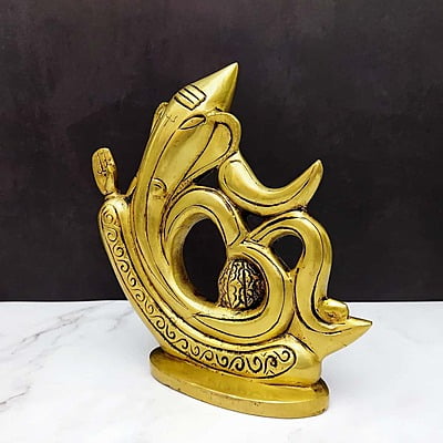 Brass Om Ganesha - 7.4 inch Height | Sacred Symbol of Ganesha with Om Design Brass Om Ganesha - 7.4 inch Height | Sacred Symbol of Ganesha with Om Design