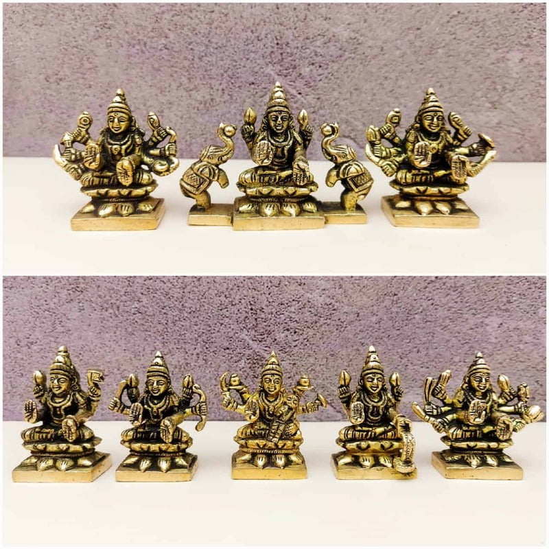 Brass Asta Lakshmi Set - 2 inch Height | Miniature Brass Asta Lakshmi Statue Set for Puja Room Brass Asta Lakshmi Set - 2 inch Height | Miniature Brass Asta Lakshmi Statue Set for Puja Room