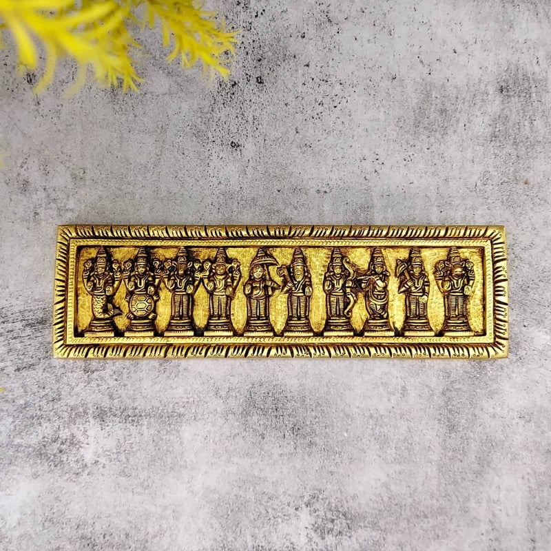 Brass Dashavatar Wall Decor Plate - 4 inch Height | Intricate Brass Wall Plate with Dashavatar Design Brass Dashavatar Wall Decor Plate - 4 inch Height | Intricate Brass Wall Plate with Dashavatar Design