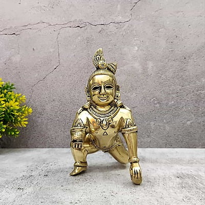 Brass Laddu Gopal / Bala Gopal Idol - 7.5 inch Height | Charming Brass Idol of Laddu Gopal/Bala Gopal for Devotional Adornment Brass Laddu Gopal / Bala Gopal Idol - 7.5 inch Height | Charming Brass Idol of Laddu Gopal/Bala Gopal for Devotional Adornment