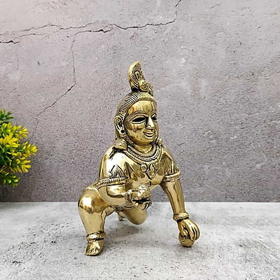 Brass Laddu Gopal / Bala Gopal Idol - 7.5 inch Height | Charming Brass Idol of Laddu Gopal/Bala Gopal for Devotional Adornment Brass Laddu Gopal / Bala Gopal Idol - 7.5 inch Height | Charming Brass Idol of Laddu Gopal/Bala Gopal for Devotional Adornment