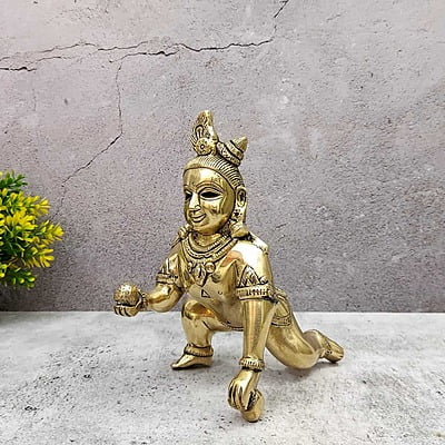 Brass Laddu Gopal / Bala Gopal Idol - 7.5 inch Height | Charming Brass Idol of Laddu Gopal/Bala Gopal for Devotional Adornment Brass Laddu Gopal / Bala Gopal Idol - 7.5 inch Height | Charming Brass Idol of Laddu Gopal/Bala Gopal for Devotional Adornment