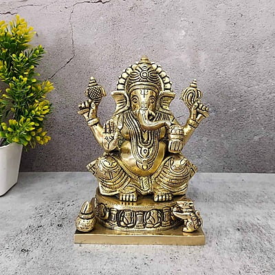 Brass Asta Ganesh Idol - 7.5 inch Height | Brass Idol of Asta Ganesh for Prosperity and Good Fortune Brass Asta Ganesh Idol - 7.5 inch Height | Brass Idol of Asta Ganesh for Prosperity and Good Fortune