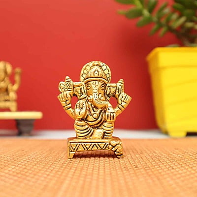 Small Ganesh Idol sitting on Sinhasan in Brass - 2.7 inch Height