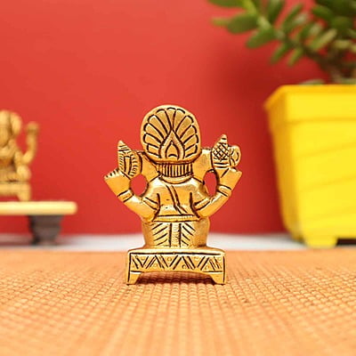 Small Ganesh Idol sitting on Sinhasan in Brass - 2.7 inch Height