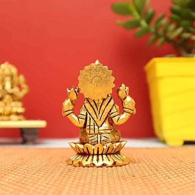 Auspicious Lakshmi Devi Idol sitting on Lotus in Brass - 3 inch Height