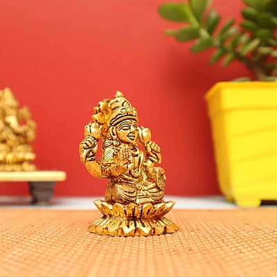 Auspicious Lakshmi Devi Idol sitting on Lotus in Brass - 3 inch Height