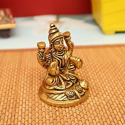 Sacred Lakshmi Statue in Brass - 3 inch Height