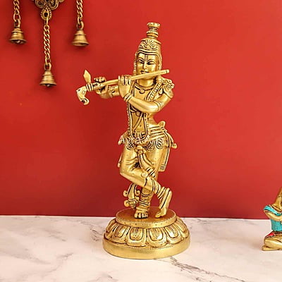 Radiant Krishna in Brass - 13 Inch Height Radiant Krishna in Brass - 13 Inch Height