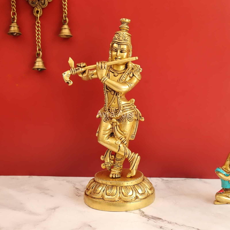 Radiant Krishna in Brass - 13 Inch Height Radiant Krishna in Brass - 13 Inch Height