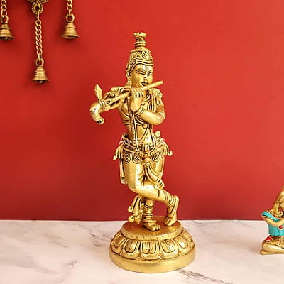 Radiant Krishna in Brass - 13 Inch Height Radiant Krishna in Brass - 13 Inch Height