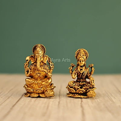 Premium Light Weight Lakshmi Ganesh Idols Pair - 1 Inch Height Premium Light Weight Lakshmi Ganesh Idols Pair - 1 Inch Height