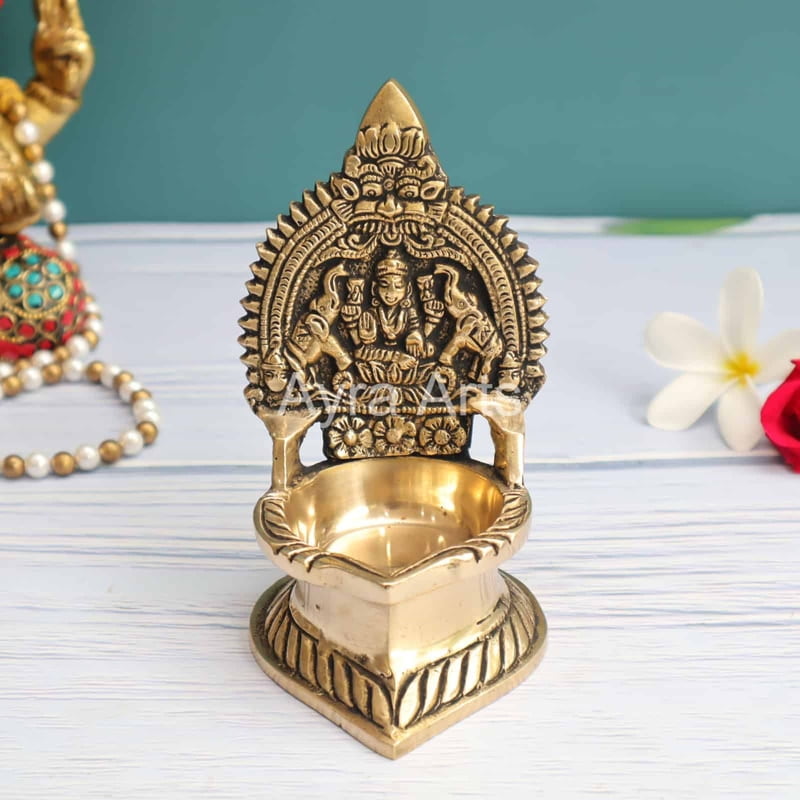 Brass Gaja Lakshmi Deepam 5.2inch Height Brass Gaja Lakshmi Deepam 5.2inch Height