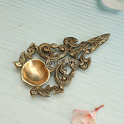 Twin Peacock Design Round Brass Pooja Aarti Spoon - 7 Inch Lenght Twin Peacock Design Round Brass Pooja Aarti Spoon - 7 Inch Lenght