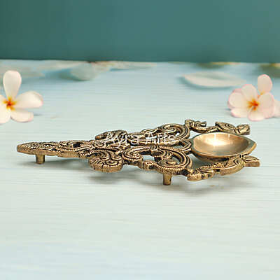 Twin Peacock Design Round Brass Pooja Aarti Spoon - 7 Inch Lenght Twin Peacock Design Round Brass Pooja Aarti Spoon - 7 Inch Lenght