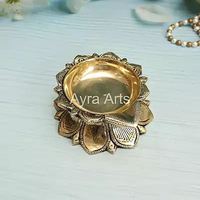 Beautiful Superfine Brass Lotus Oil Lamp Diya - 2 Inch Height