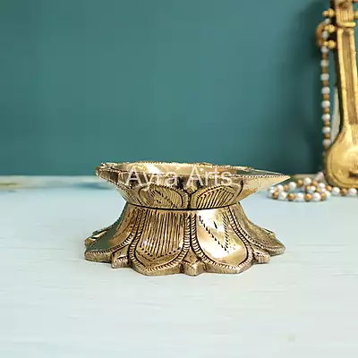 Beautiful Superfine Brass Lotus Oil Lamp Diya - 2 Inch Height Beautiful Superfine Brass Lotus Oil Lamp Diya - 2 Inch Height