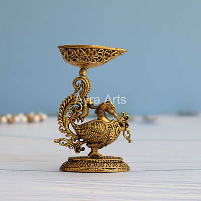Premium Light Weight Brass Swan Deepak - 3.5 Inch Height