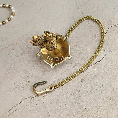 Brass Peacock Five Wick Petal Hanging Diya for Home Temple - 3 Inch Length