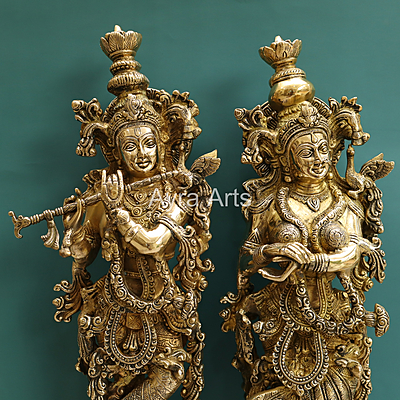 Stunning Brass Shree Radha Krishna Idol - 26 Inch Height Stunning Brass Shree Radha Krishna Idol - 26 Inch Height