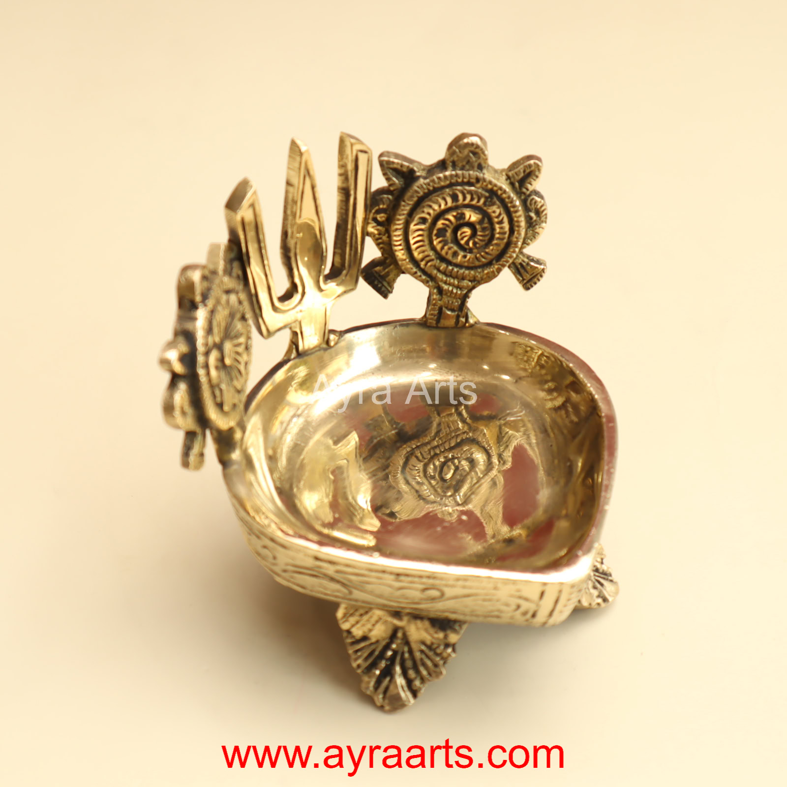 Buy Pure Brass Shanku Chakra Deepam - 3.8 Inch Height Buy Pure Brass Shanku Chakra Deepam - 3.8 Inch Height