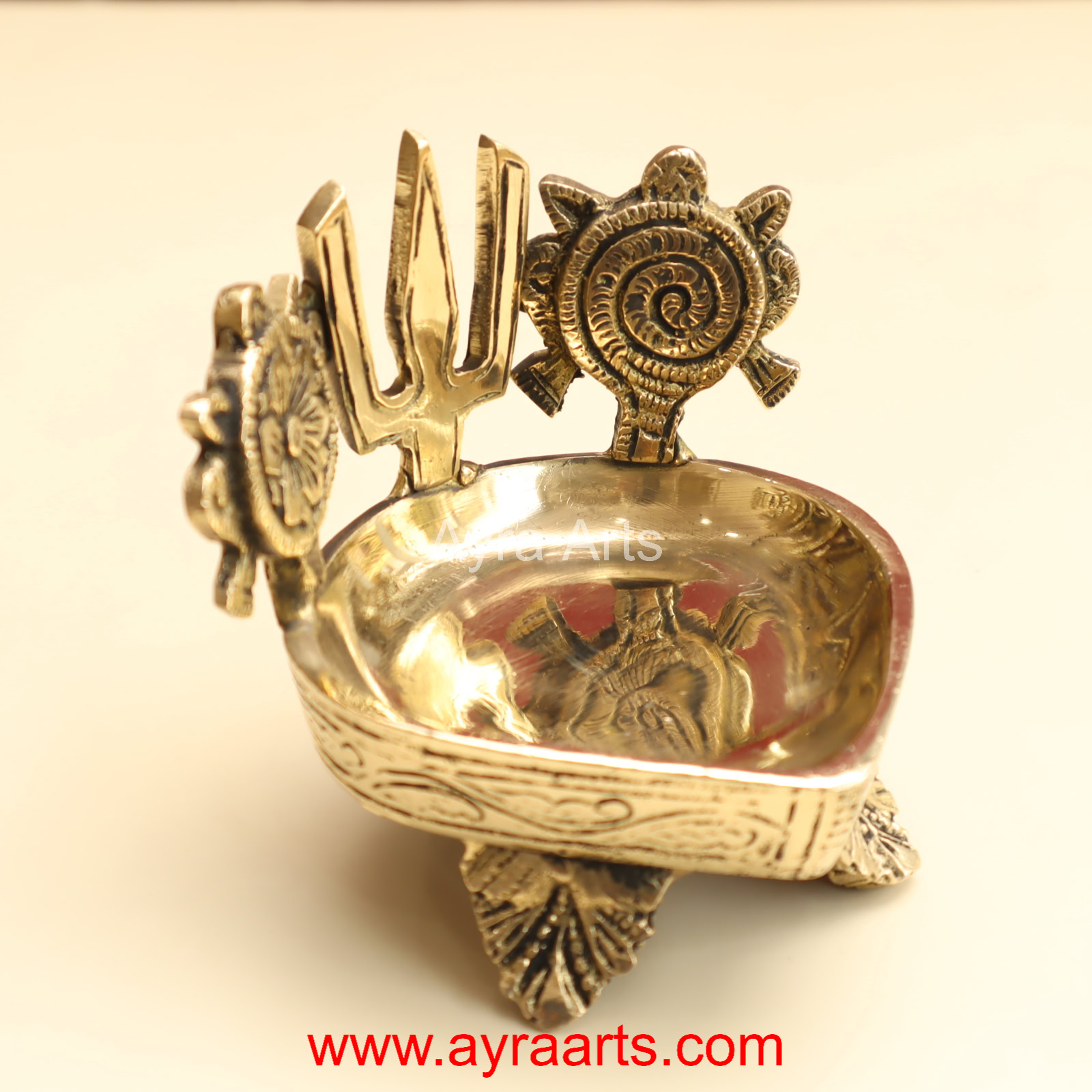 Buy Pure Brass Shanku Chakra Deepam - 3.8 Inch Height Buy Pure Brass Shanku Chakra Deepam - 3.8 Inch Height