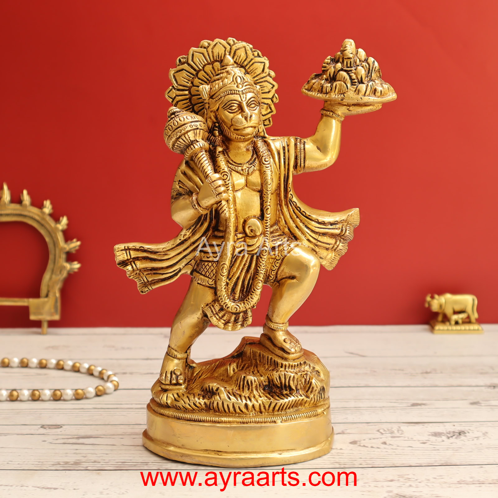 Brass Hanuman Ji with Sanjeevani Mountain Idol - 10 inch Height Brass Hanuman Ji with Sanjeevani Mountain Idol - 10 inch Height