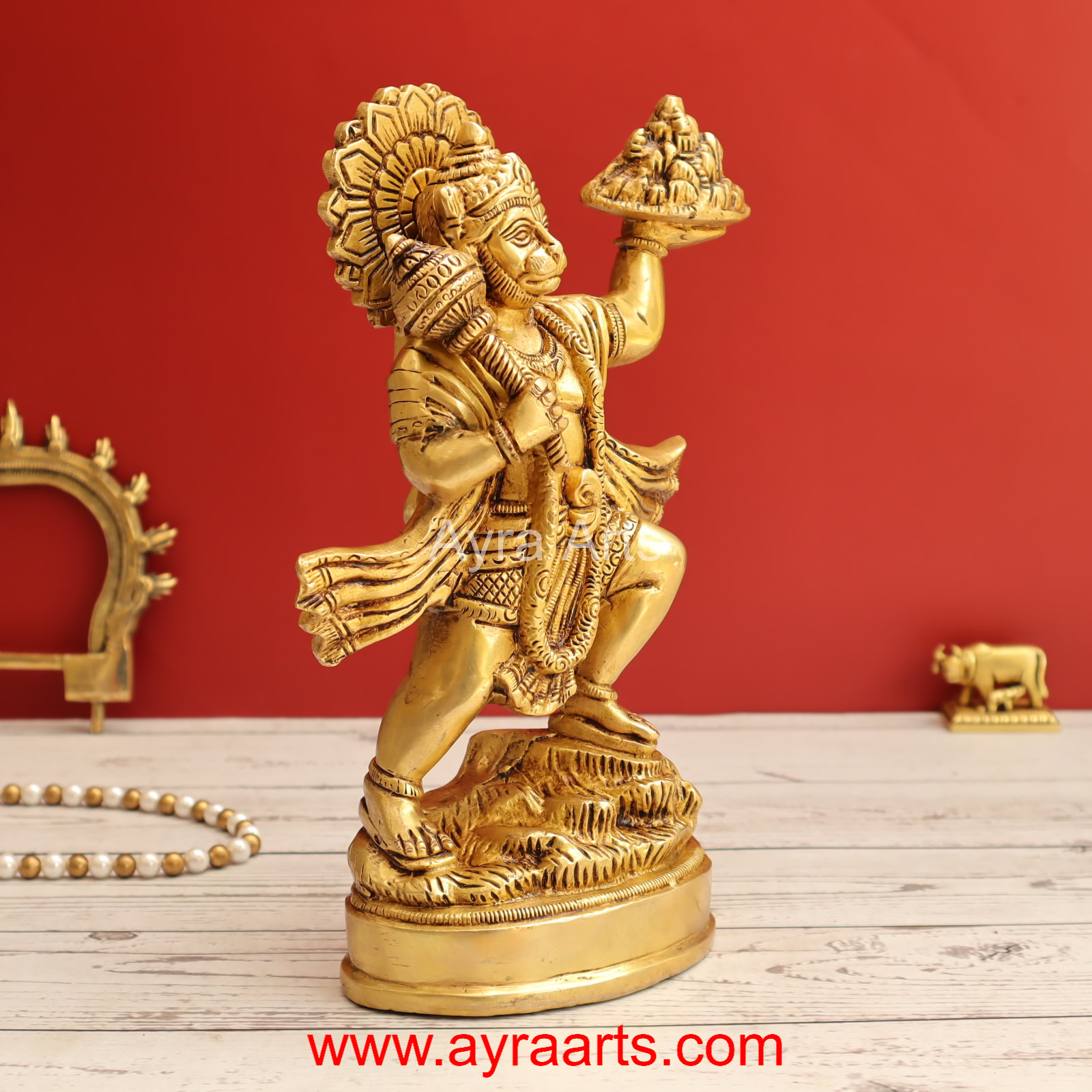 Brass Hanuman Ji with Sanjeevani Mountain Idol - 10 inch Height Brass Hanuman Ji with Sanjeevani Mountain Idol - 10 inch Height