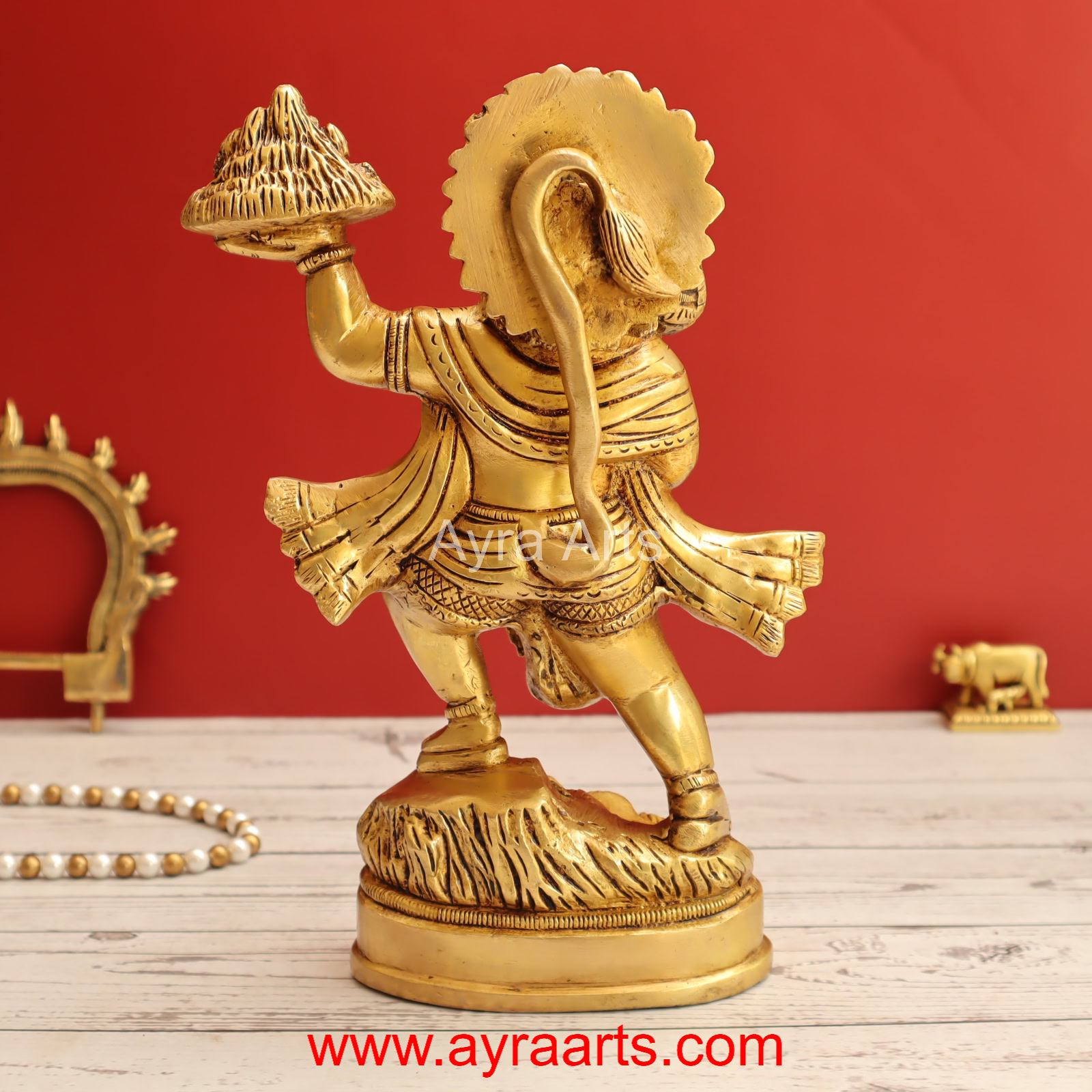 Brass Hanuman Ji with Sanjeevani Mountain Idol - 10 inch Height Brass Hanuman Ji with Sanjeevani Mountain Idol - 10 inch Height