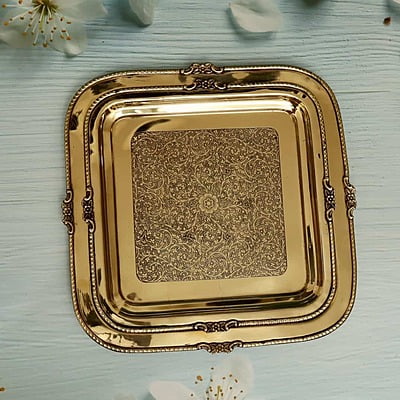 Brass Decorative Square Shape Embossed Plate / Tray in Sizes Brass Decorative Square Shape Embossed Plate / Tray in Sizes