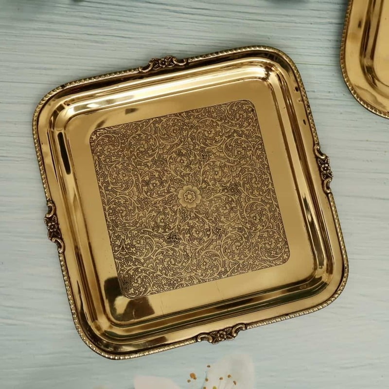 Brass Decorative Square Shape Embossed Plate / Tray in Sizes Brass Decorative Square Shape Embossed Plate / Tray in Sizes